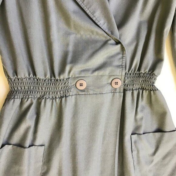 Vintage Traditional Worker Dress Womens 12 Gray Collared Elastic Waist USA Made - Picture 3 of 11